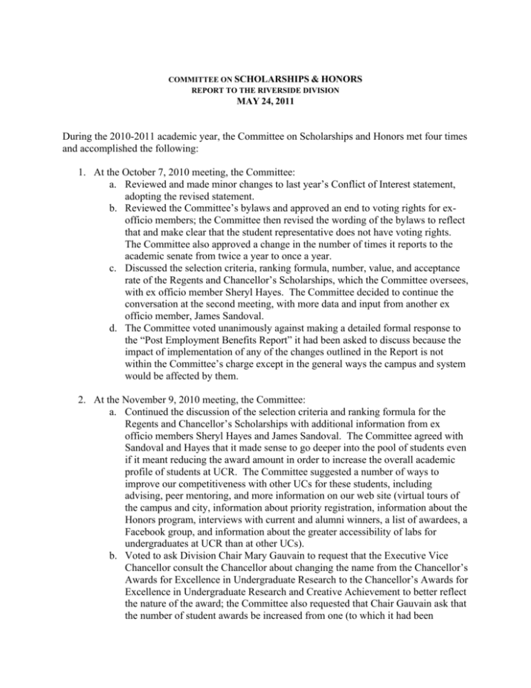Scholarships and Honors UC Riverside Academic Senate