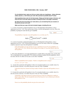 MID-TERM BIOL 300: October 2007 Pr[0]= 100 0 0.05 0.95 ( )100