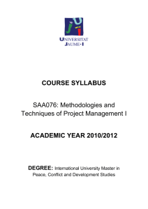 COURSE SYLLABUS SAA076: Methodologies and Techniques of