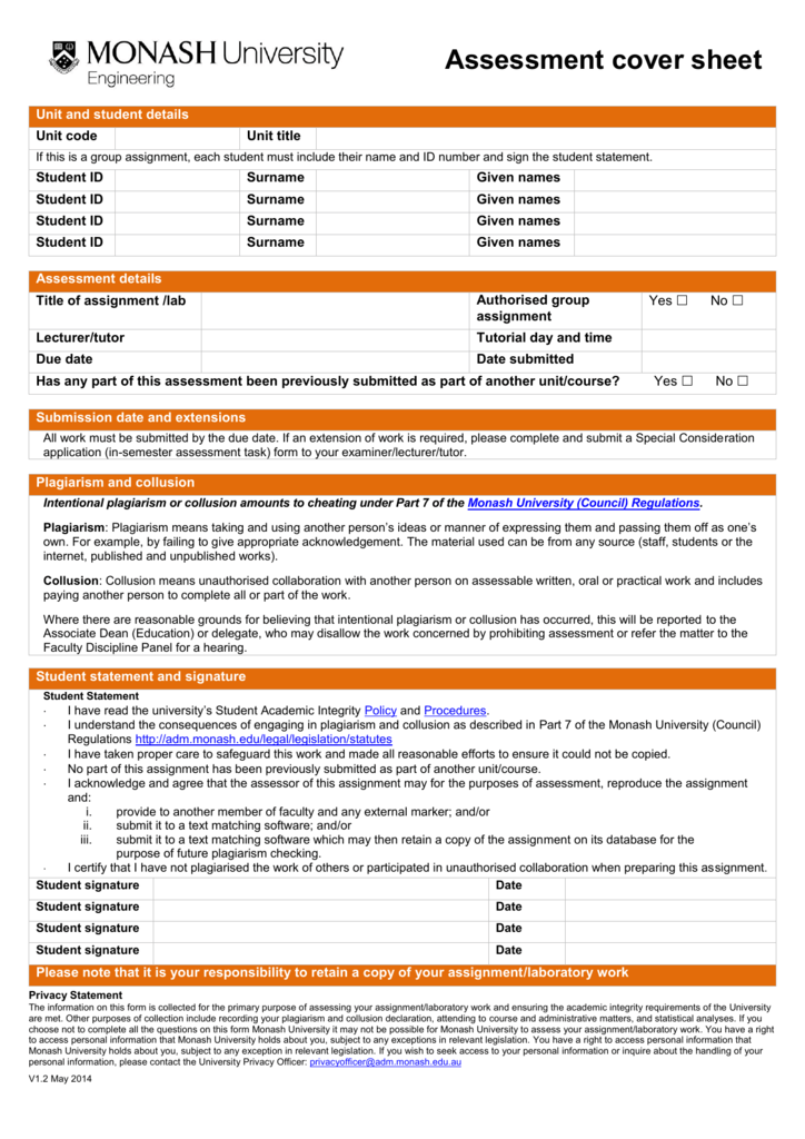 monash group assignment cover sheet