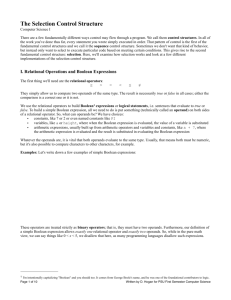 The Selection Control Structure - UIC