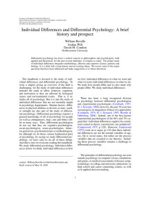 Individual Differences and Differential Psychology