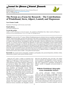 Journal for Person-Oriented Research The Person as a Focus for
