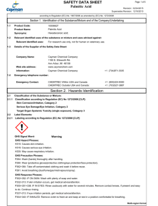 Palmitic Acid SAFETY DATA SHEET Section 2. Hazards Identification
