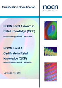 NOCN Level 1 Award in Retail Knowledge (QCF) NOCN Level 1