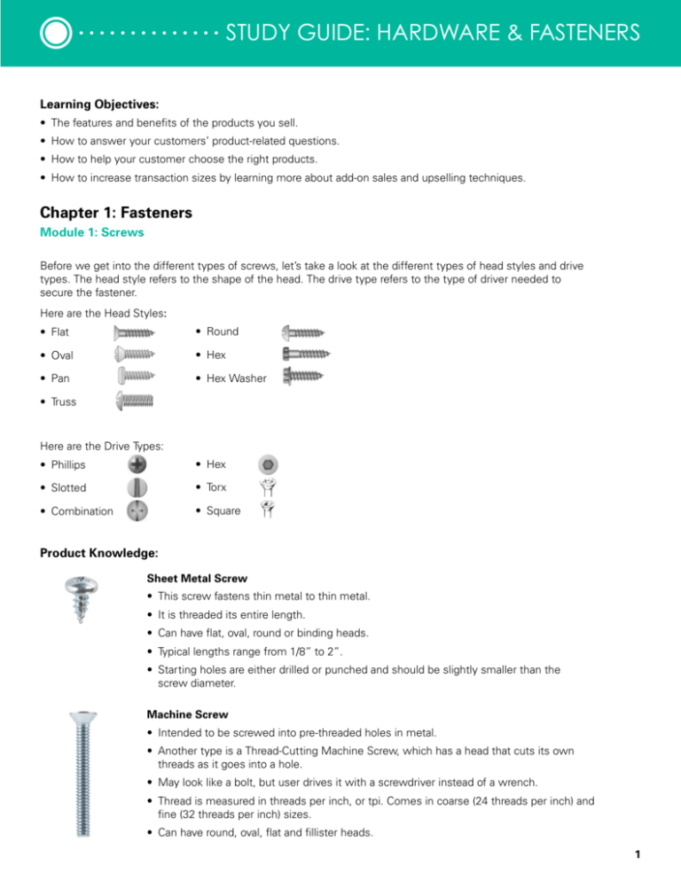 Study Guide Hardware & Fasteners