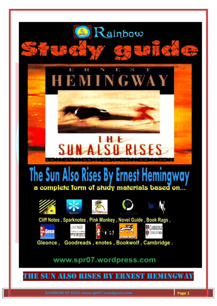 the sun also rises ernest hemingway cliff notes