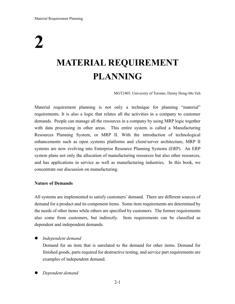 what is material requirement planning with example