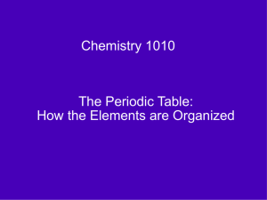 Chemistry 1010 The Periodic Table: How the