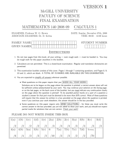 Final examination in MATH 140 2008 09