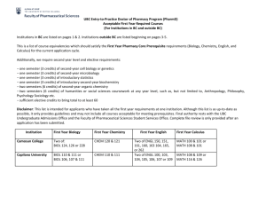 Acceptable First Year Required Courses