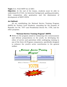 Topic: R.A. 9163-NSTP Act of 2001 Objective: At the end of the