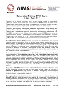 Mathematical Thinking (MT25) Course 2 Jan – 9 Jan 2016