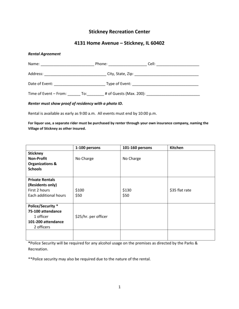 Stickney Recreation Center 4131 Home Avenue Stickney, IL 60402