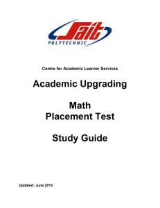Academic Upgrading Math Placement Test Study Guide