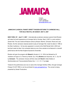 JAMAICAN CLASSICAL PIANIST ORRETT RHODEN RETURNS TO