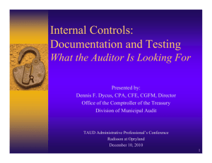 Internal Controls: Documentation and Testing