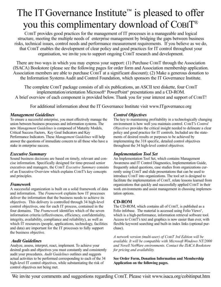 Cobit Control Objectives