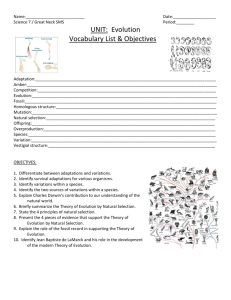UNIT: Evolution Vocabulary List & Objectives