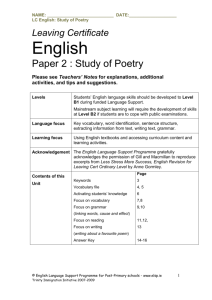 English Topic - Paper 2 Poetry