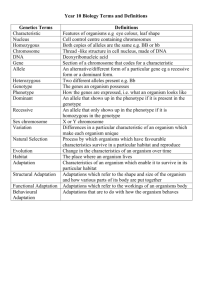 Year 10 Biology Terms and Definitions Genetics Terms Definitions