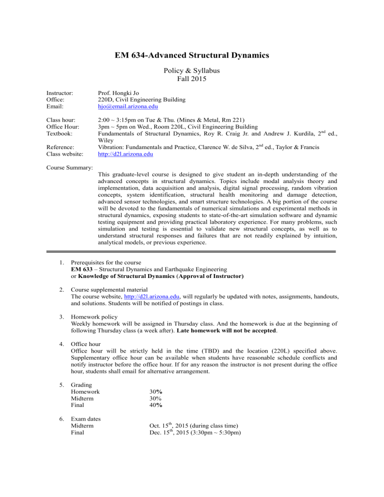 EM 634 Advanced Structural Dynamics