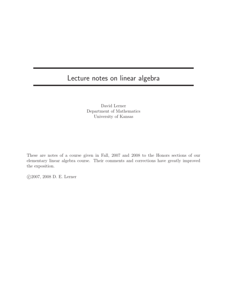 linear algebra 1 lecture notes pdf