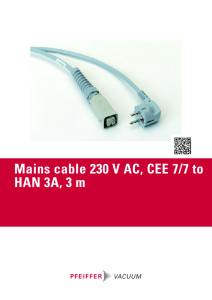 Mains cable 230 V AC, CEE 7/7 to HAN 3A, 3 m