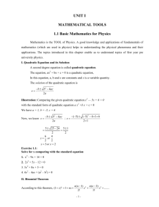 UNIT I MATHEMATICAL TOOLS 1.1 Basic Mathematics for