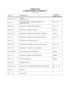 chem 131l laboratory schedule