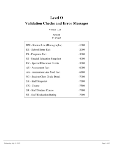 Level O Validation Checks and Error Messages