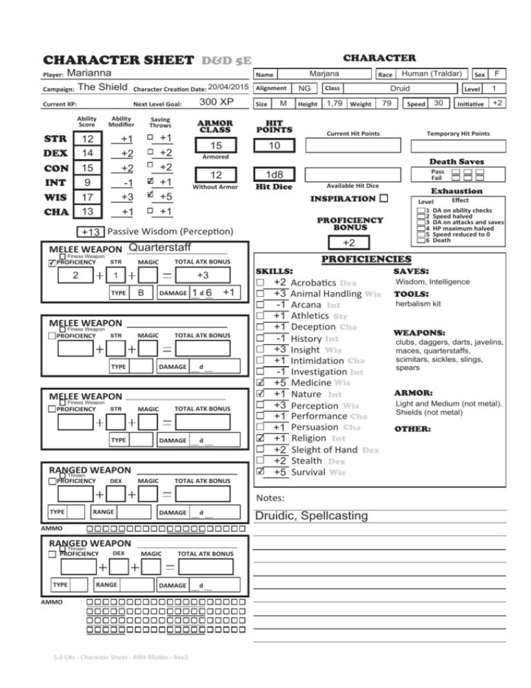 Marjana Character Sheet D D 5e