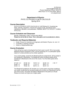 Department of Physics PHYS 212 PHYSICS II WITH CALCULUS