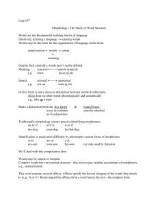 Ling 107 Morphology - The Study of Word Structure Words are the