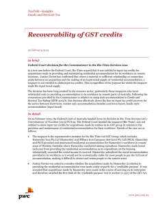 Recoverability of GST credits