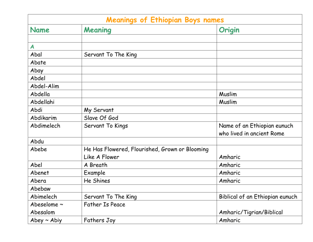 Meanings Of Ethiopian Boys Names Name Meaning Origin