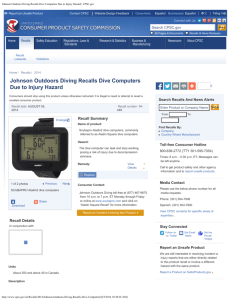 Johnson Outdoors Diving Recalls Dive Computers Due to Injury