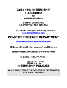 CpSc 450: INTERNSHIP HANDBOOK COMPUTER SCIENCE