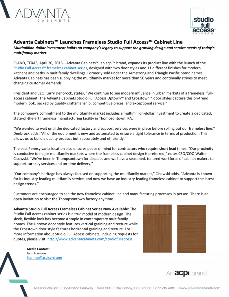 Advanta Cabinets Launches Frameless Studio Full Access