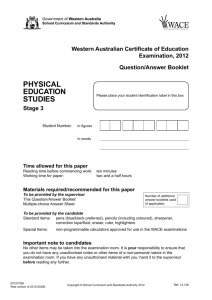 PHYSICAL EDUCATION STUDIES Stage 3