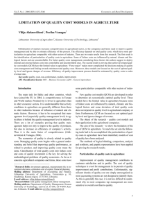 LIMITATION OF QUALITY COST MODELS IN AGRICULTURE