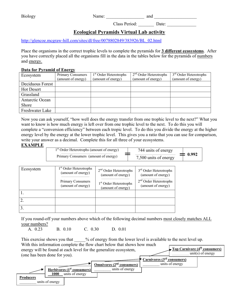 Ecological Pyramids Virtual Lab activity With Ecological Pyramids Worksheet Answer Key