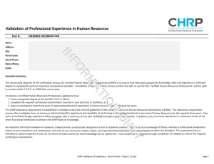 CHRP Validation of Experience - Short Version