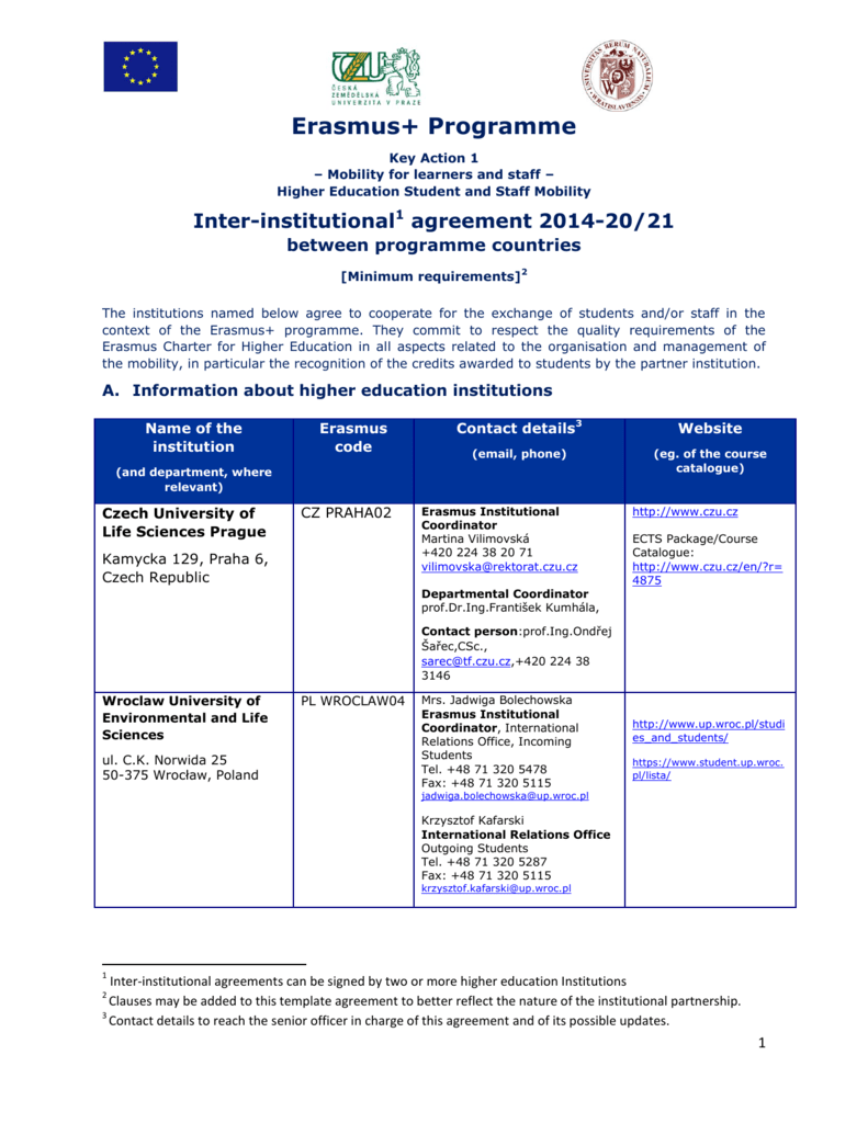 Erasmus+ Programme For erasmus bilateral agreement template