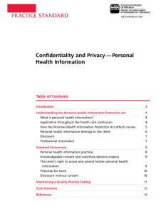 Confidentiality and Privacy - Personal Health Information