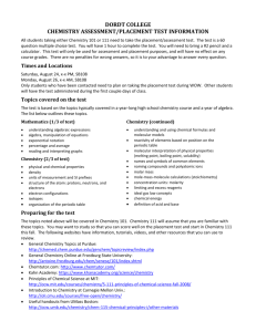 DORDT COLLEGE CHEMISTRY ASSESSMENT/PLACEMENT