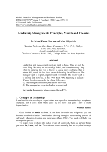 Leadership Management: Principles, Models and Theories