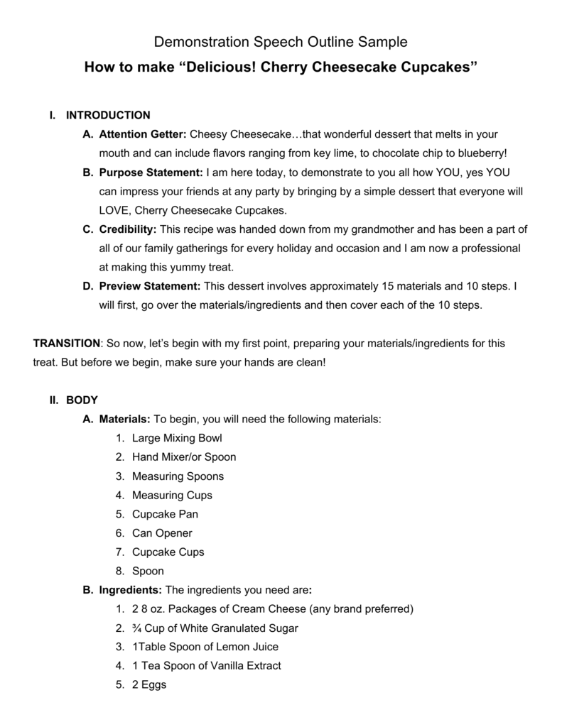 Demonstration Speech Outline Sample How to make "Delicious