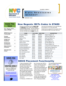New Regents /RCTs Codes In STARS SESIS Placement Functionality