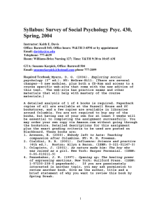 Syllabus: Survey of Social Psychology Psyc. 430, Spring, 2004